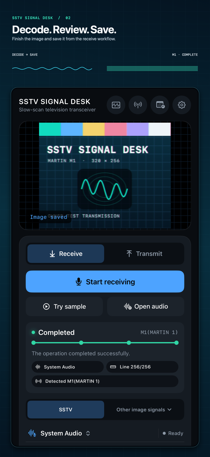 SSTV 2.0 receive screen on iPhone